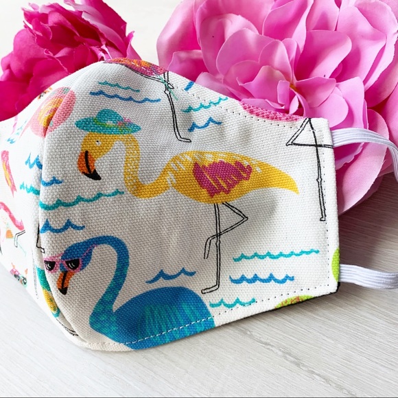 2/$20 Triple Layer Handmade Face Mask Flamingo - Picture 2 of 5